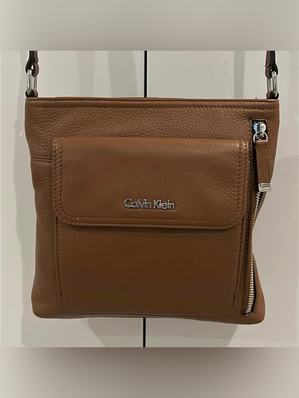 Calvin Klein Brown Leather Crossbody Shoulder Bag